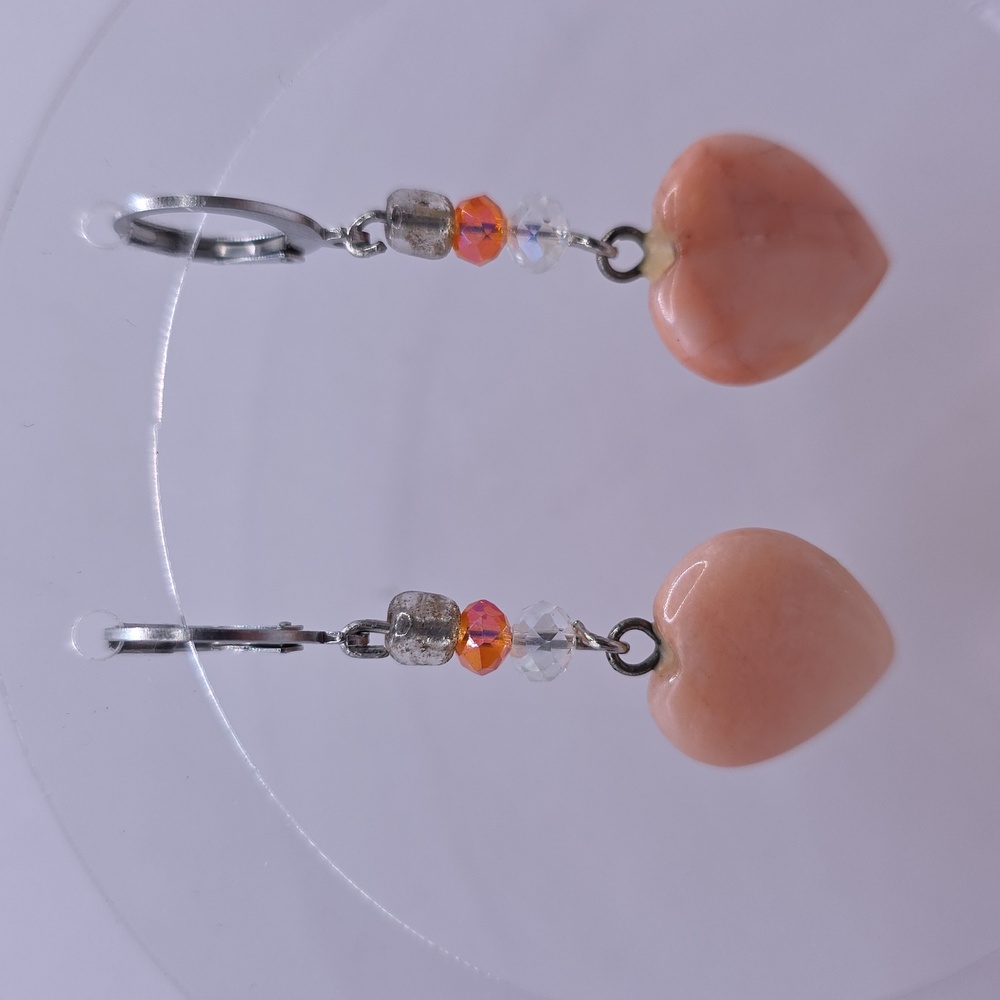 Heart-Shaped Peach Gemstone Dangle Earrings